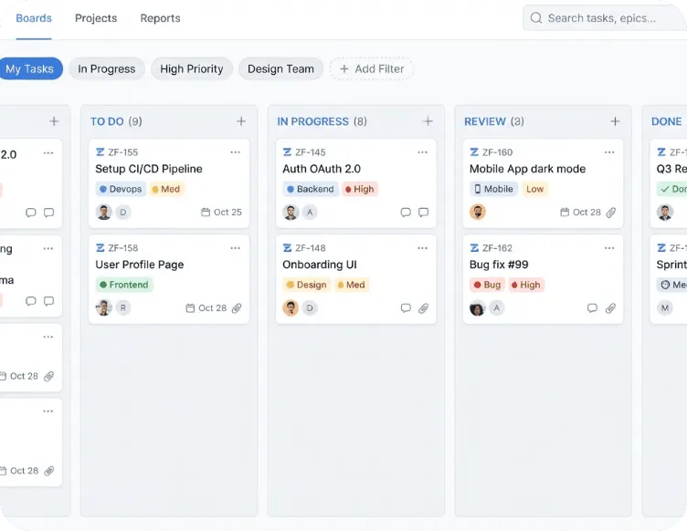 Jira Software sprint board linked to WorkBuddy field work.